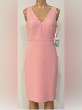 CeCe Scalloped V-Neck Sheath Dress in Pink